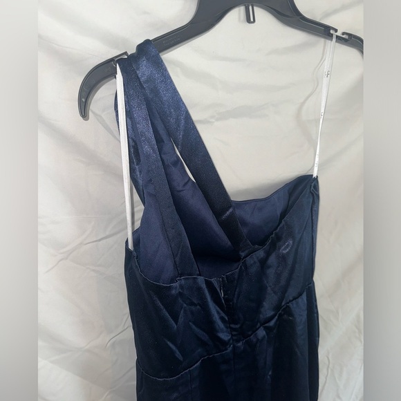 Lulus One-Shoulder Navy Blue Satin Formal Maxi Dress Size M Prom Bridesmaid - Picture 4 of 5